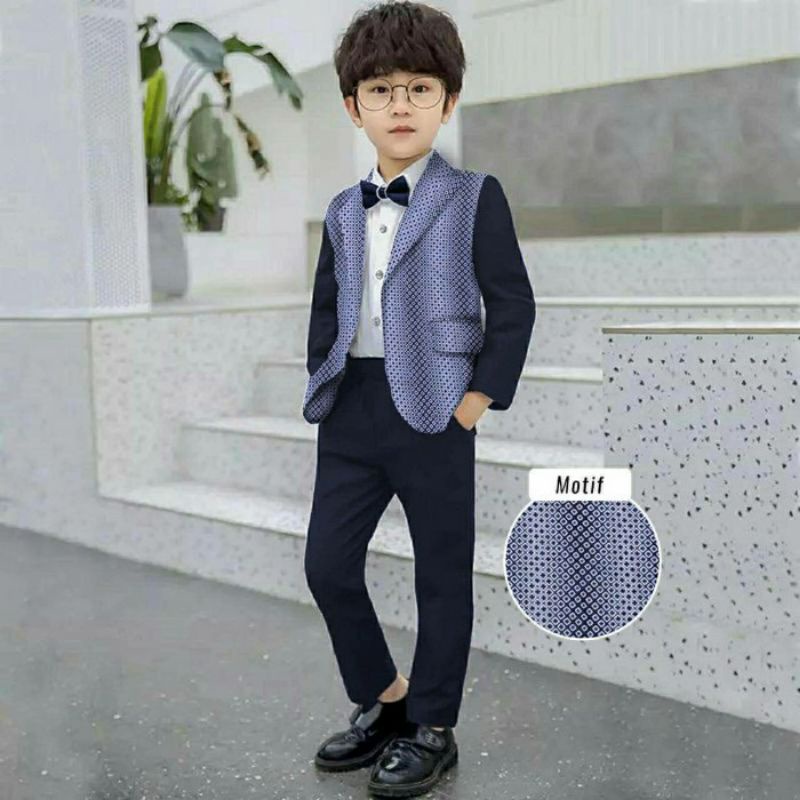 Setelan Baju Anak Laki-laki Usia 4 5 6 Tahun-Set 3in1 Blazer Andrew Kid-Jas Anak Keren Murah