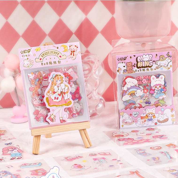 

1 SET 20 LEMBAR STICKER MOTIF PRINCESS AND PUPPY KAWAII DEKORASI BUKU, JURNAL, HANDPHONE DLL