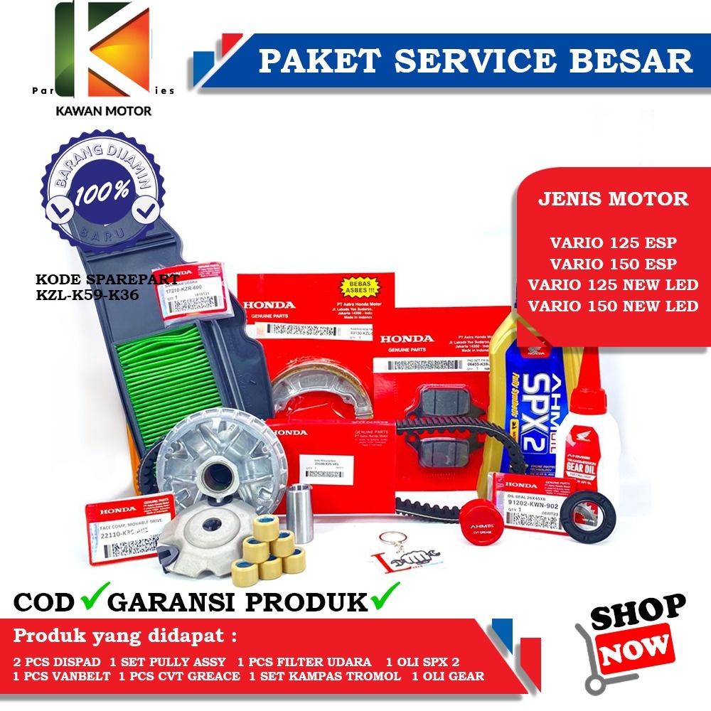 PAKET SERVICE BESAR MPX 2 & SPX 2 SET AHM GEAR, KAMPAS REM VARIO 150, FILTER UDARA VARIO 125/150 ESP