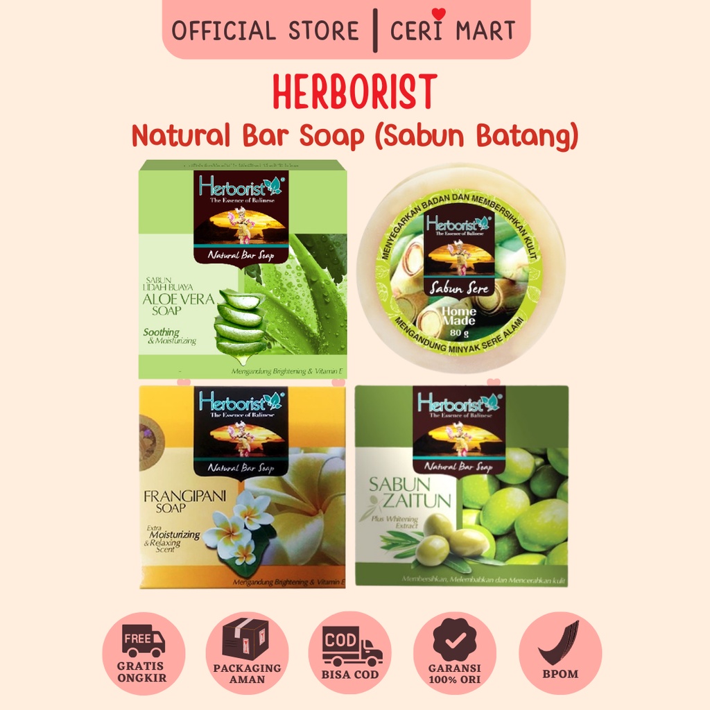 HERBORIST Sabun Batang Bar Soap 80gr | 160gr - Sere Lemongrass Beras Zaitun Aloe - BPOM