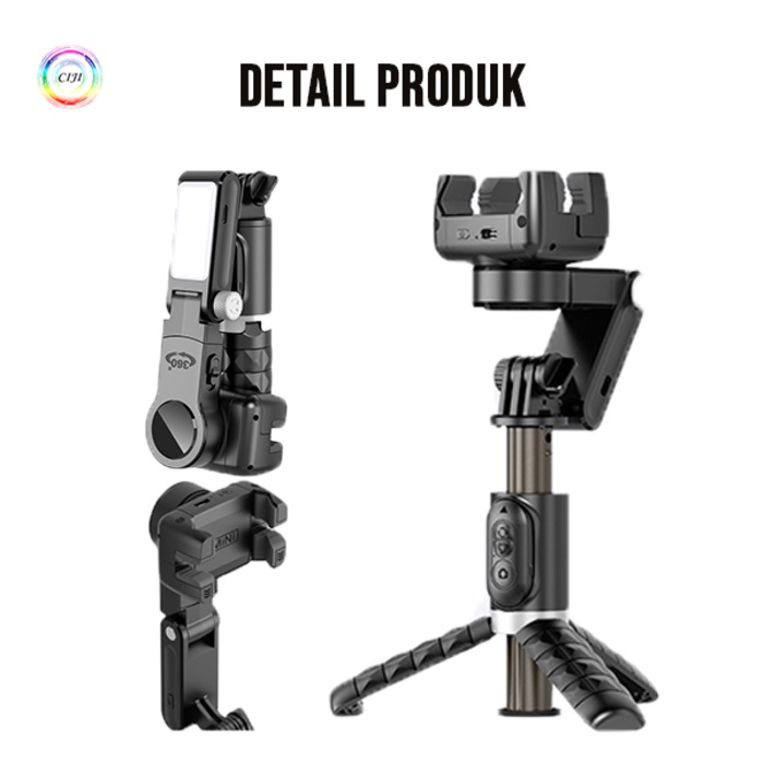 CIJI CJPG-Q18 Gimbal Stabilizer Handphone Auto Balance Selfie Stick Tripod Light Fill Bluetooth Multifungsi Anti Goyang-8