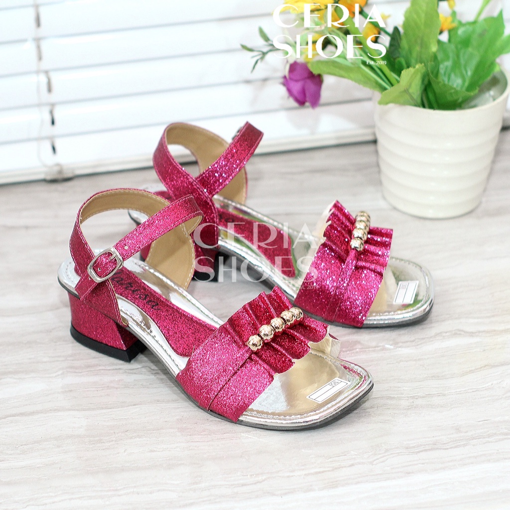 Sandal Hak Anak Perempuan Pesta Mutiara Gliter Tinggi 3 Cm Heels Anak Cewe