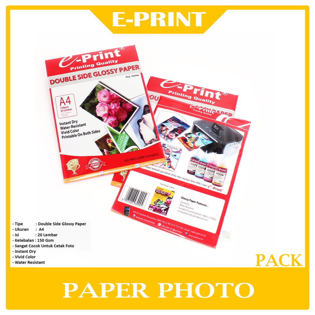 E-PRINT - Photo Paper Double Side Glossy A4 150gsm Bunga Pinguin - Pack