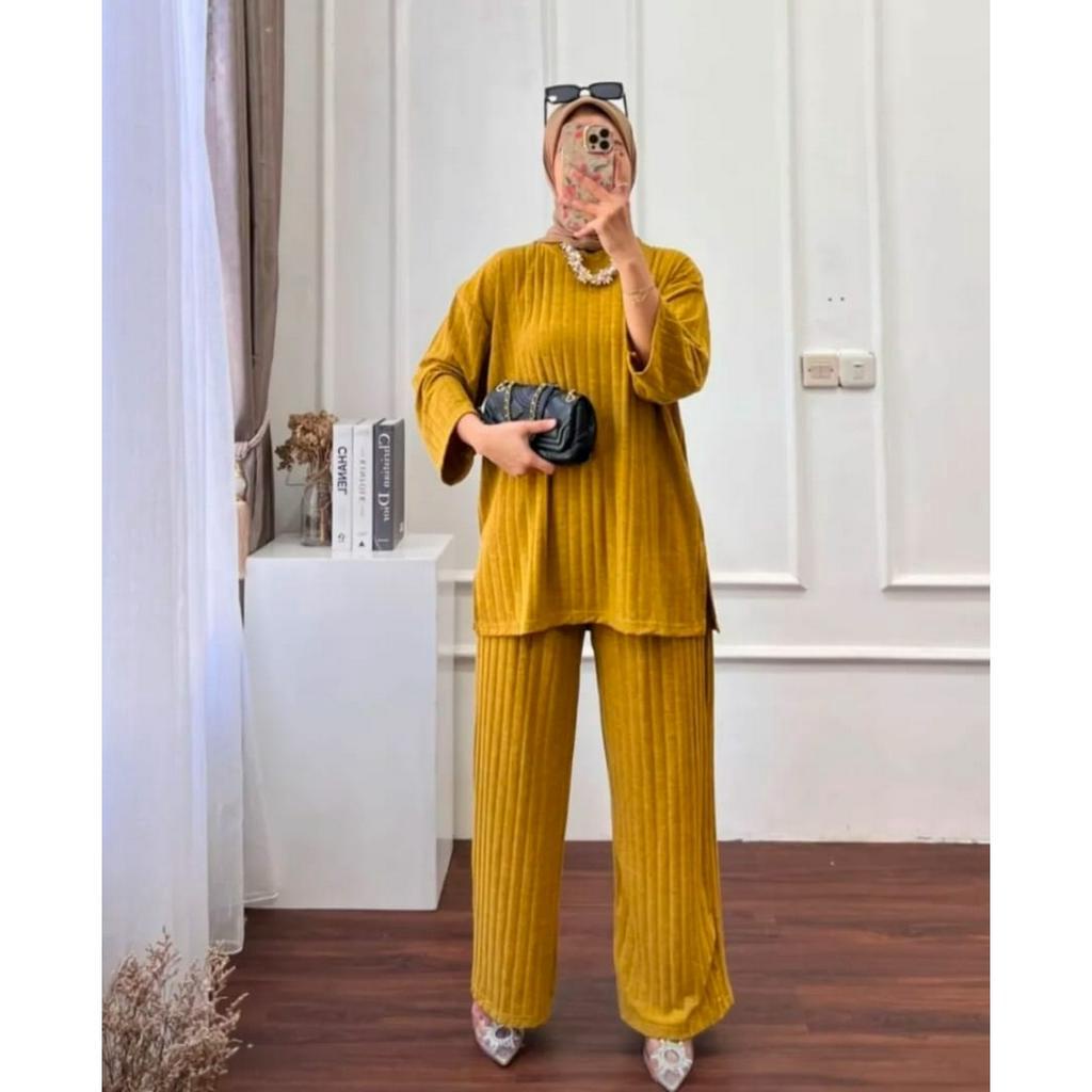 YES Setelan Celana Tunik Wanita Kaos Knit Rajut Import Viral Kekinian Terbaru Terlaris Termurah COD