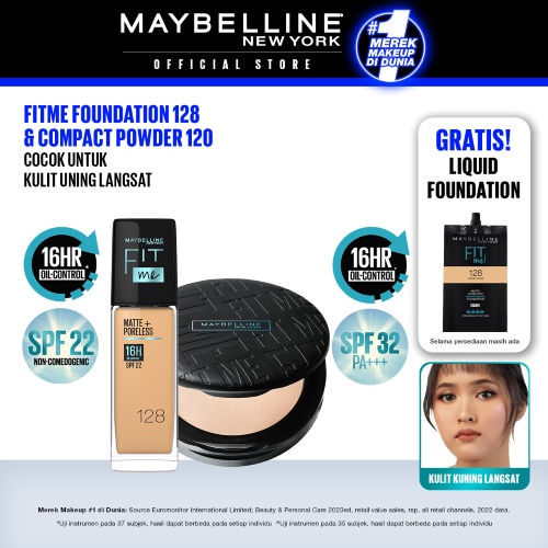 Maybelline FACE Makeup Set KULIT KUNING LANGSAT - FIT ME Compact Powder 120 + FIT ME Liquid Foundati
