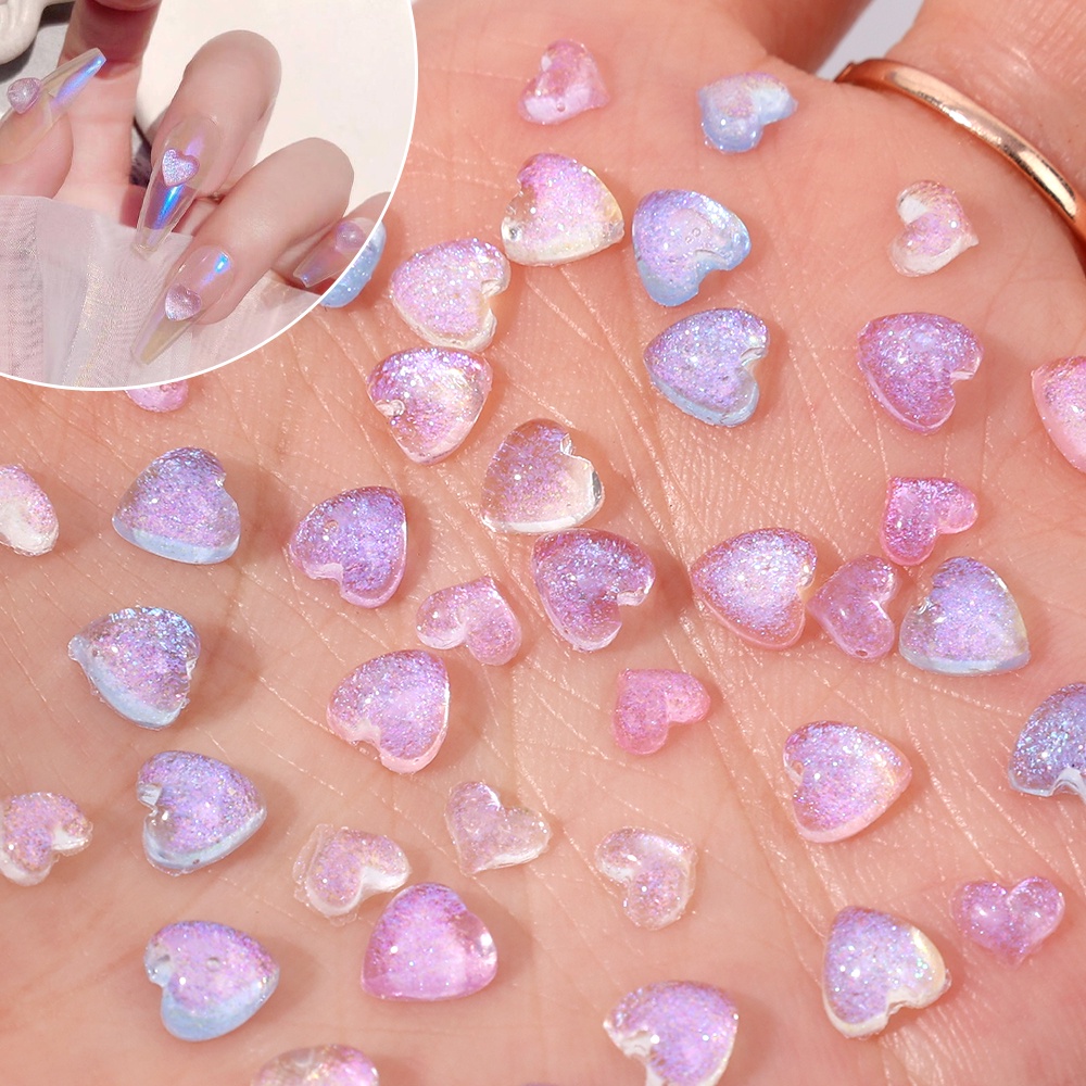 [Grosir] Permen Warna Glitter Halus Mutiara Berbentuk Hati Tiga Dimensi Perhiasan Kuku DIY Nail Art Cinta Busur Patch 3D Resin Camellia Berwarna Kuku Berlian Imitasi