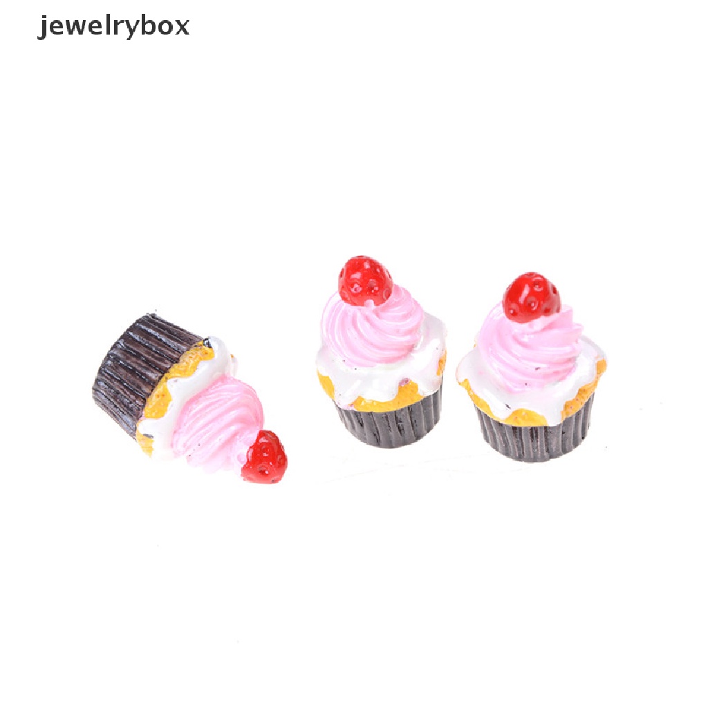 [jewelrybox] 3pcs Strawberry Kue Miniatur Makanan Model Aksesoris Rumah Boneka Butik