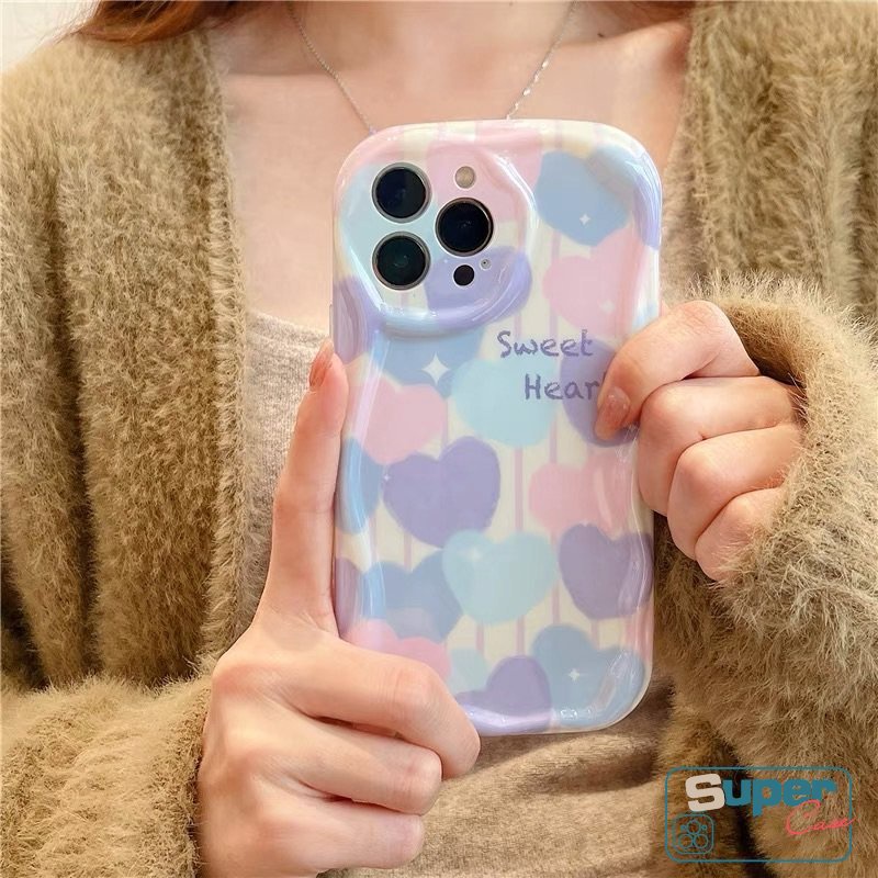 Ins Lukisan Cat Minyak Cinta Hati Casing Kompatibel Untuk iPhone 7plus XR 11 13 12 14 Pro Max 6s 6 7 8 Plus X XS Max SE 2020 3D Wavy Curved Edge Soft Tpu Shockproof Airbag Glossy Case