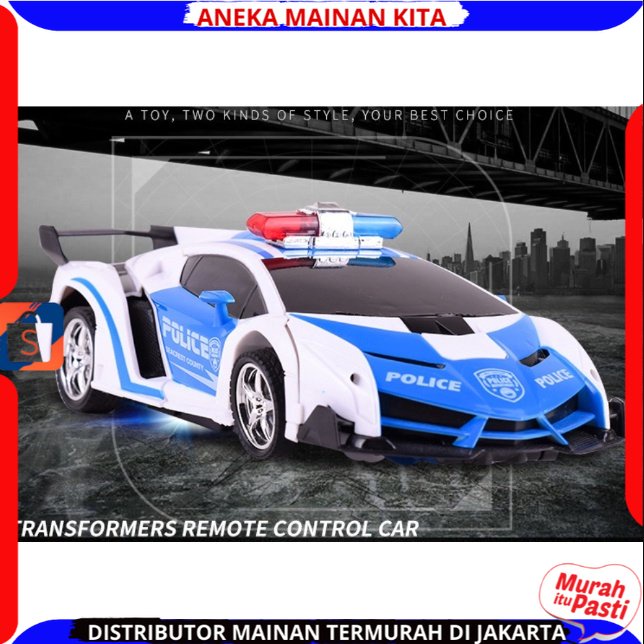 RC mobil polisi jadi robot remote control 2 IN 1 Baterai Cas mainan Mobil Remot kontrol Robot Autobot Transfrm Police Remote Control