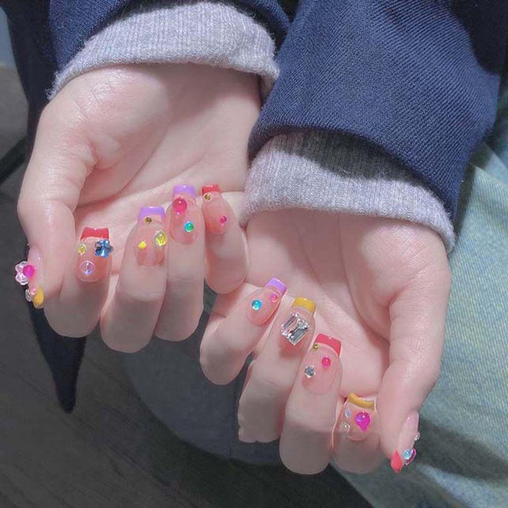 Agustina Kuku Berlian Imitasi Jepang Nail Art Cinta Hati Manikur Aksesoris Ukuran Campur 3D Nail Art Drills