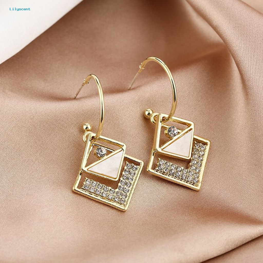 Lilyscent 1pasang Eardrop Pretty Untuk Pesta Square Rhinestone Eardrop Indah