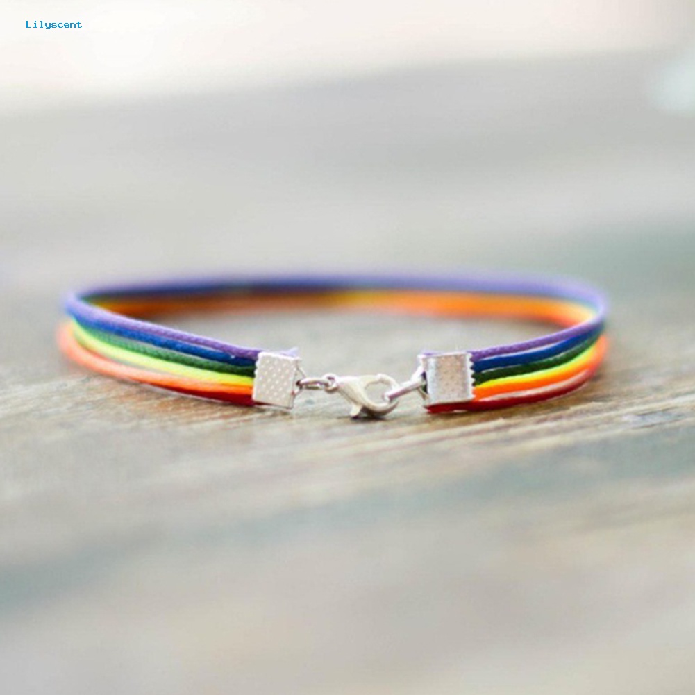 Lilyscent Handmade Pria Wanita Rainbow Cord Gelang Gay Pride Bangle Gelang Perhiasan