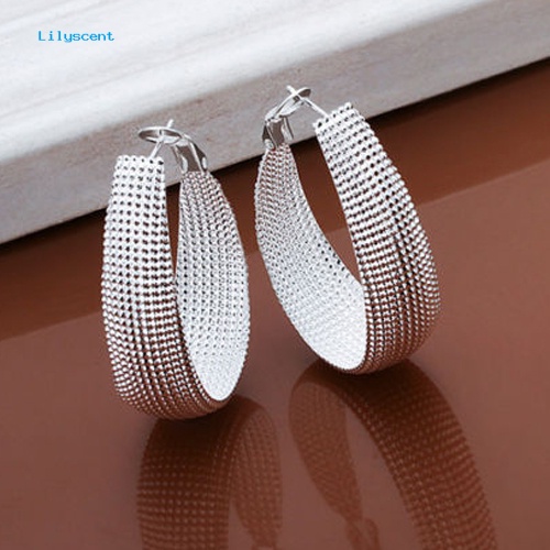 Lilyscent 1pasang Fashion Wanita Gaya Korea Enclosure Hoop Earrings Perhiasan Berlapis Perak