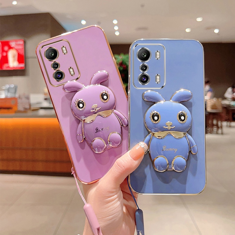 Andyh Case Ponsel Untuk Infinix Zero 5G 2022 X6815 X6815B Kartun Lucu Kelinci Kecil Tepi Lurus Soft Shell Mengirim lanyard Silikon