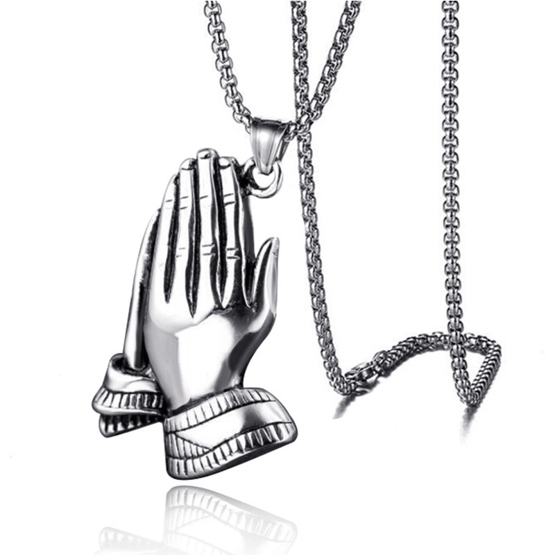 2023kalung Eropa Amerika Hip-Hop Retro Titanium Steel Trendi Anti Karat Kalung Palm Palm Liontin Perhiasan Grosir