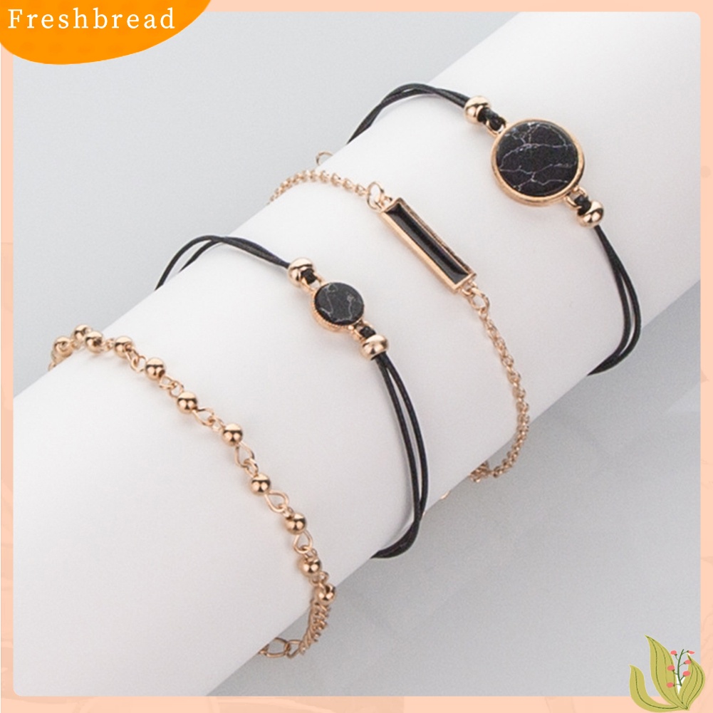 &lt; Freshbread &gt; 4Pcs/Set Wanita Bohemian Bulat Bar Batu Pesona Gelang Tali Rantai Bangle Perhiasan