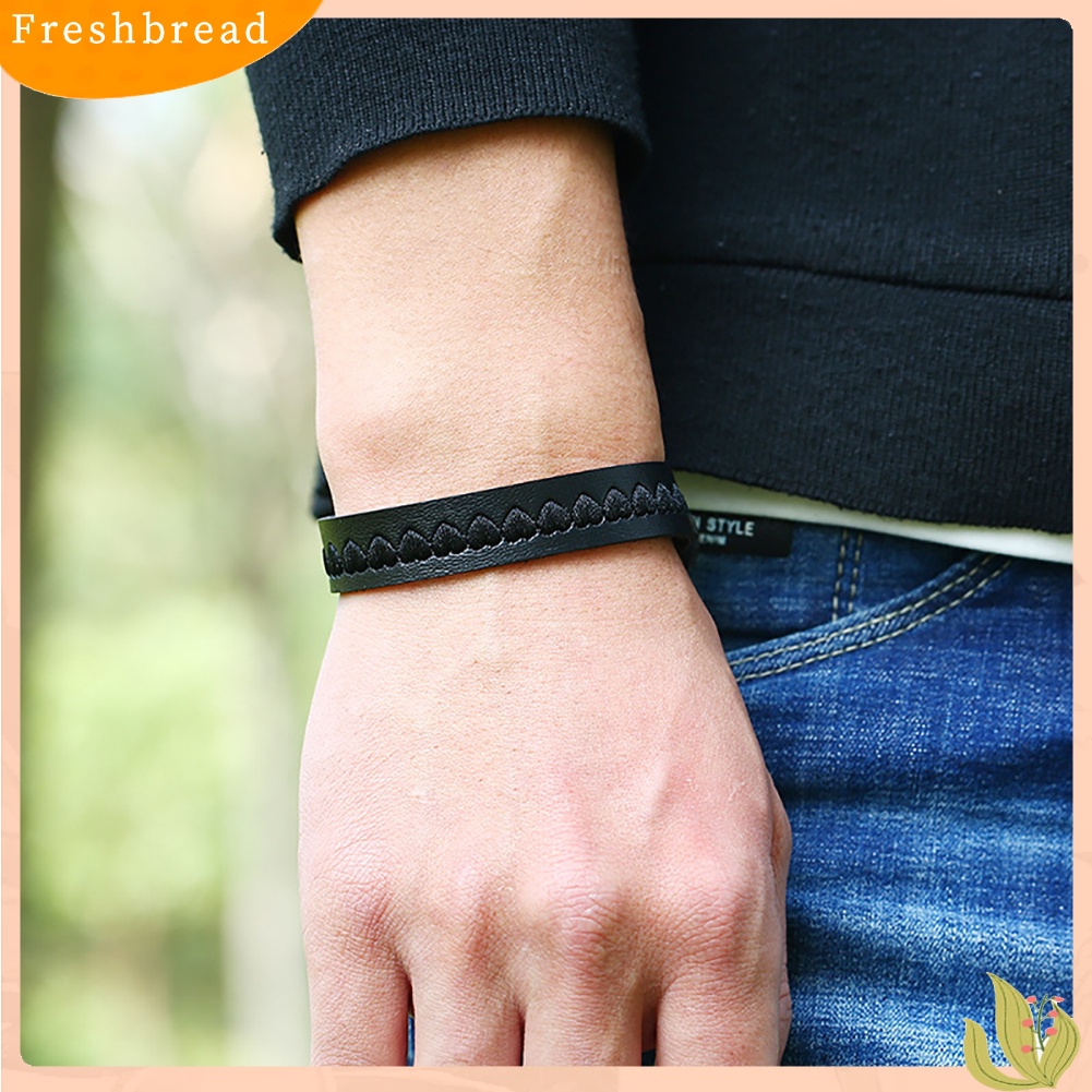 &lt; Freshbread &gt; Bordir Hati Faux Kulit Tombol Snap Unisex Pasangan Gelang Bangle Perhiasan