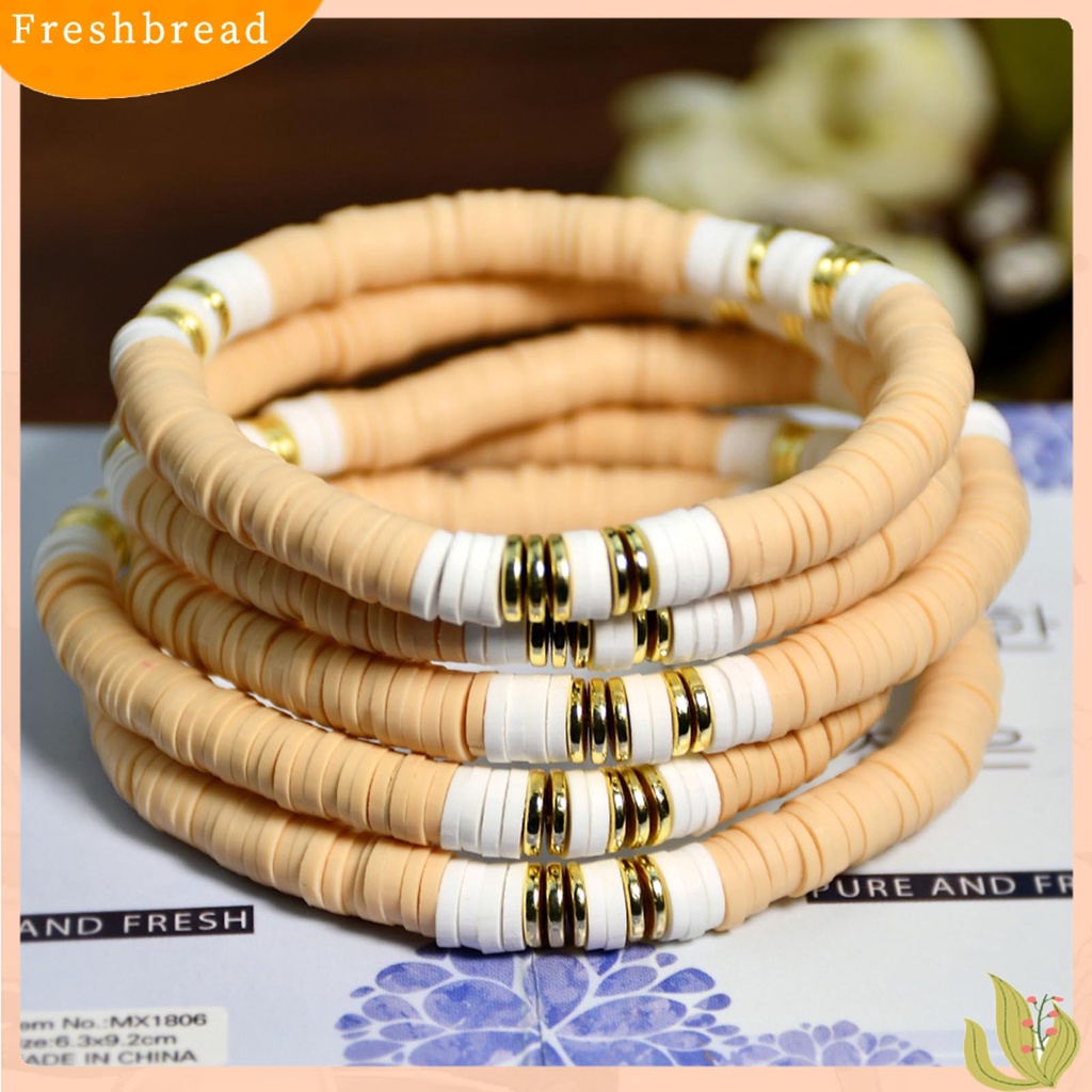 &lt; Freshbread &gt; Gelang Manik-Manik Indah Elastis Polymer Clay Boho Imitasi Turquoise Pesona Gelang Perhiasan Aksesoris