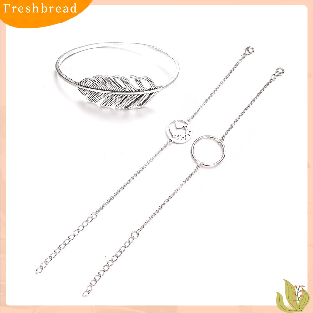 &lt; Freshbread &gt; 3Pcs Wanita Vintage Paduan Gelang Daun Peta Lingkaran Bangle Set Perhiasan Hadiah