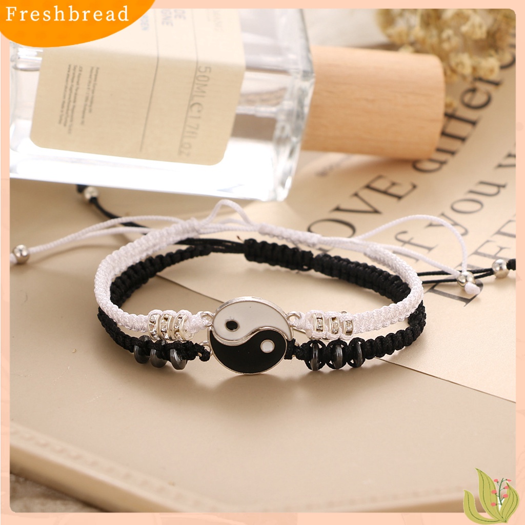 &lt; Freshbread &gt; 2Pcs Gelang Couple Adjustable Bahan Alloy Anti Karat Tidak Luntur Bergaya Gelang Liontin Untuk Wanita