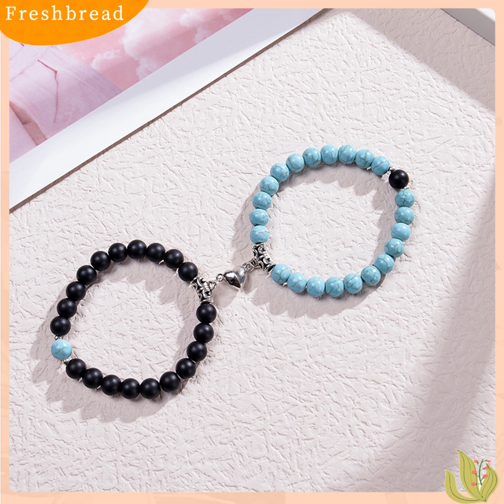 &lt; Freshbread &gt; 2Pcs Gelang Unisex Manik-Manik Hati Pria Wanita Batu Buram Anti Luntur Bangles Untuk Pacaran