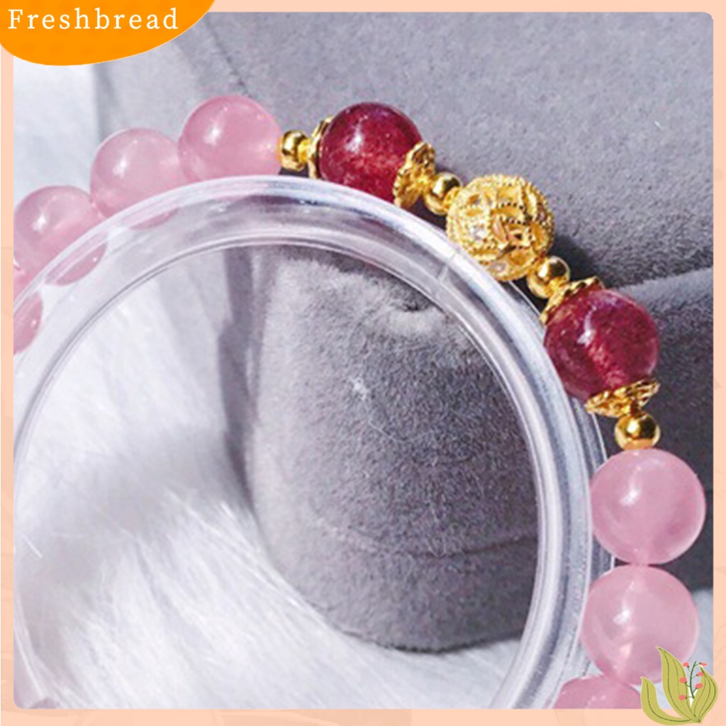 &lt; Freshbread &gt; Wanita Gelang Shiny Hias Menarik All-match Anti Luntur Perhiasan Hadiah Batu Alam Pink Strawberry Kristal Imitasi Wanita Pesona Gelang Untuk Pacar