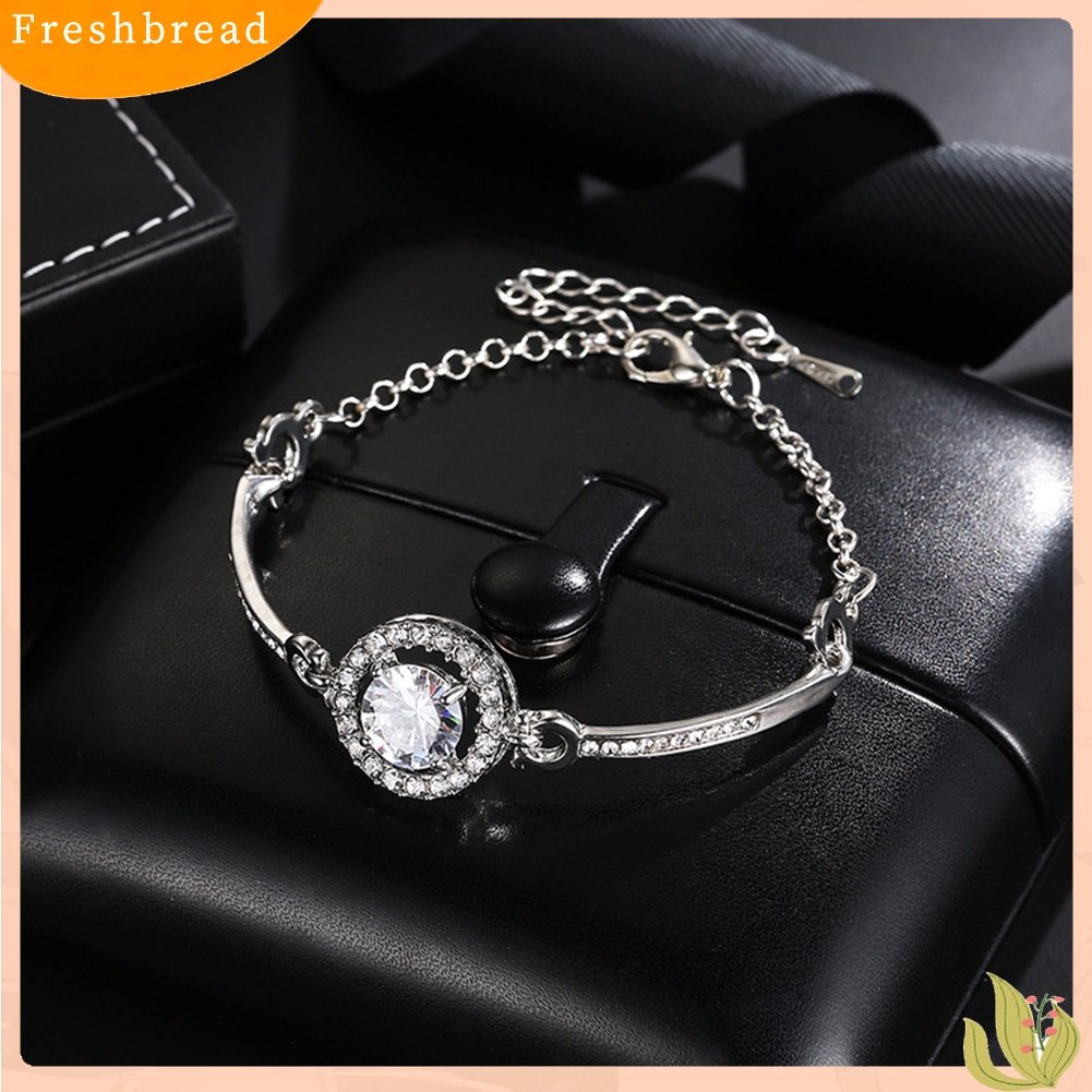 &lt; Freshbread &gt; Wanita Bulat Cubic Zirconia Hias Adjustable Gelang Bangle Pesta Perhiasan Hadiah