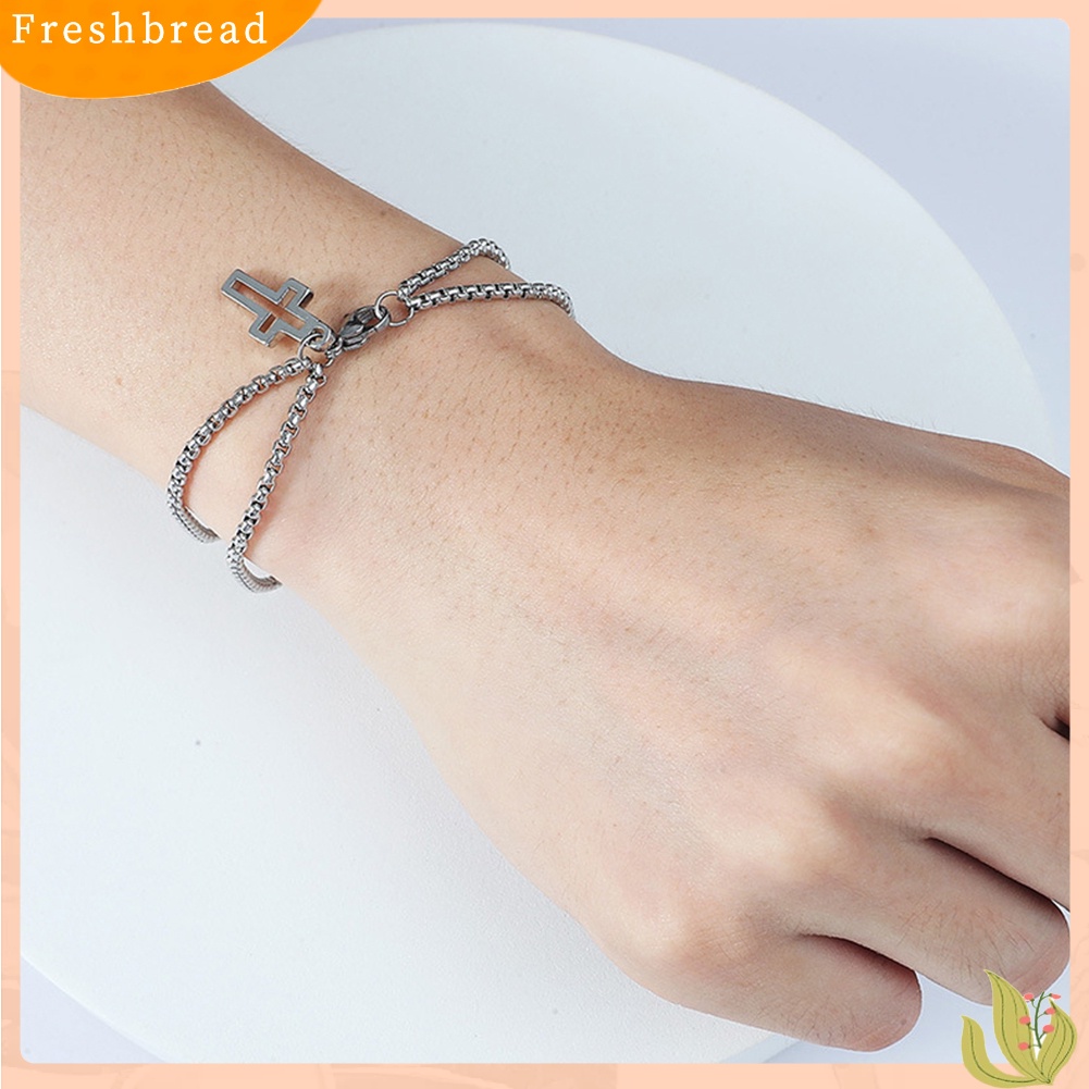 &lt; Freshbread &gt; Wanita Pria Liontin Salib Double Strand Rantai Titanium Steel Gelang Perhiasan