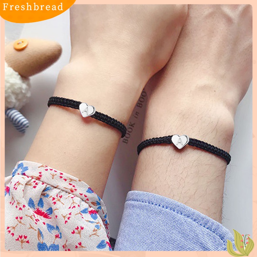 &lt; Freshbread &gt; Gelang Couple Bentuk Hati Tali Kepang Adjustable Melar All-match Hadiah Hias 26huruf Initial Charms Bracelet Jewelry Untuk Hari Kasih Sayang