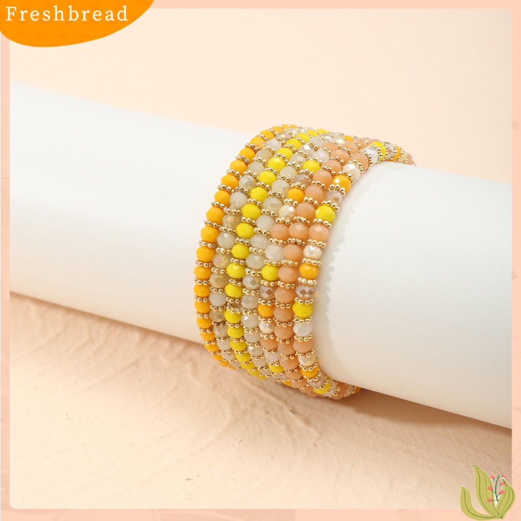 &lt; Freshbread &gt; 7Pcs Wanita Gelang Multilayer Faux Glaze Perhiasan Tali Elastis Manik-Manik Gelang Untuk Pesta Pernikahan Perjamuan