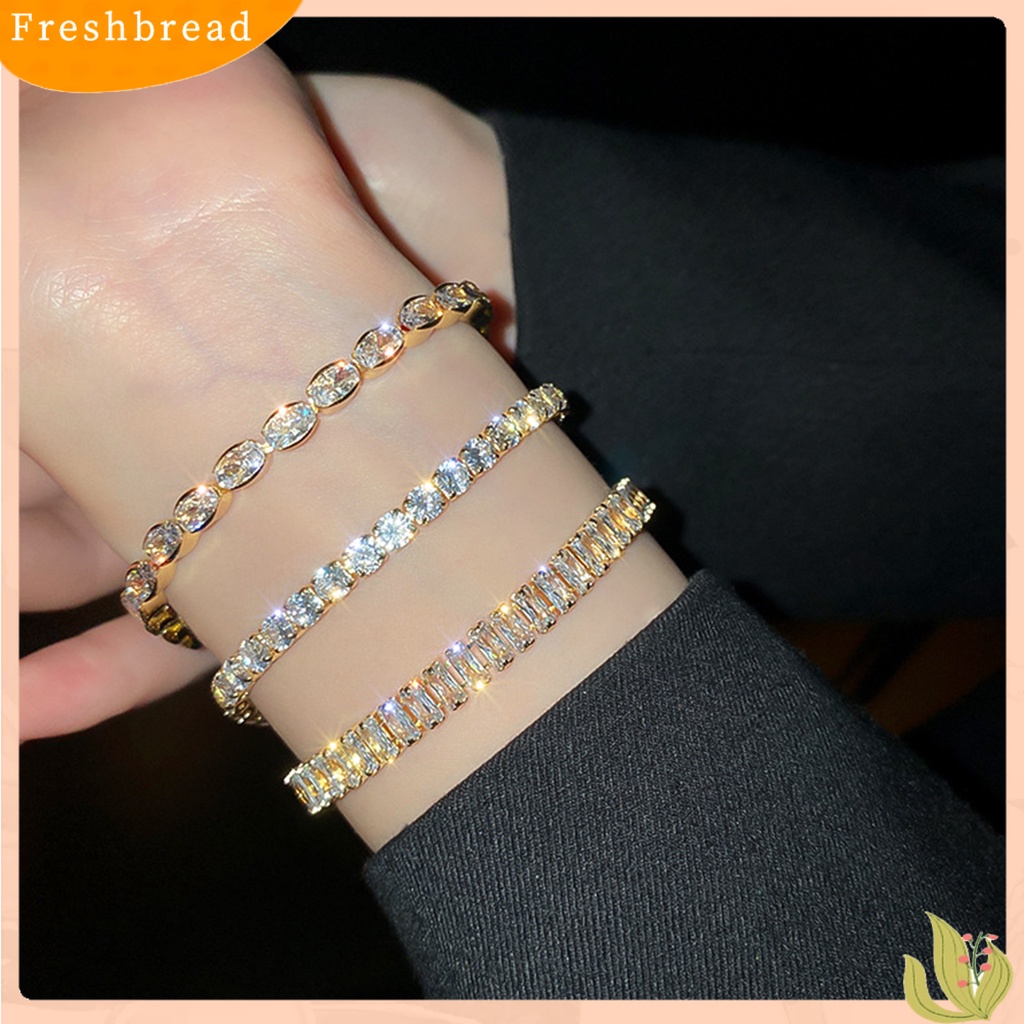 &lt; Freshbread &gt; Gelang Wanita Geometris Cubic Zirconia Aksesori Ringan Berkilau Gelang Untuk Pernikahan