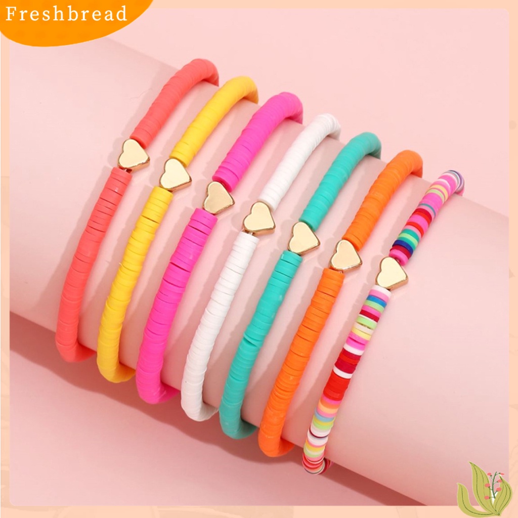 &lt; Freshbread &gt; Gelang Perempuan Manik-Manik Gaya Bohemian Buatan Tangan Hias Pengerjaan Halus Hias Ringan Multicolor Polymer Clay Flat Beads Bracelet Wanita Aksesori