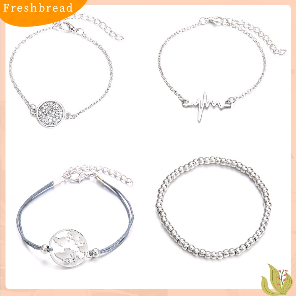 &lt; Freshbread &gt; 4Pcs/Set Wanita Fashion Berongga Bumi Detak Jantung Manik-Manik Perhiasan Pesona Rantai Gelang