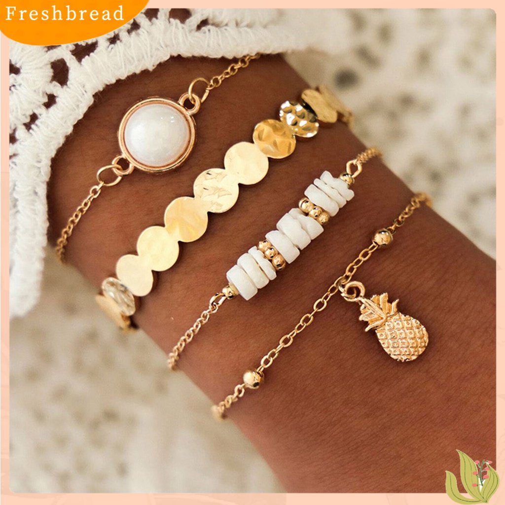 &lt; Freshbread &gt; 4Pcs/Set Gelang Alloy Bohemia Artistik Multi Gaya Gelang Liontin Nanas Untuk Kehidupan Sehari-Hari