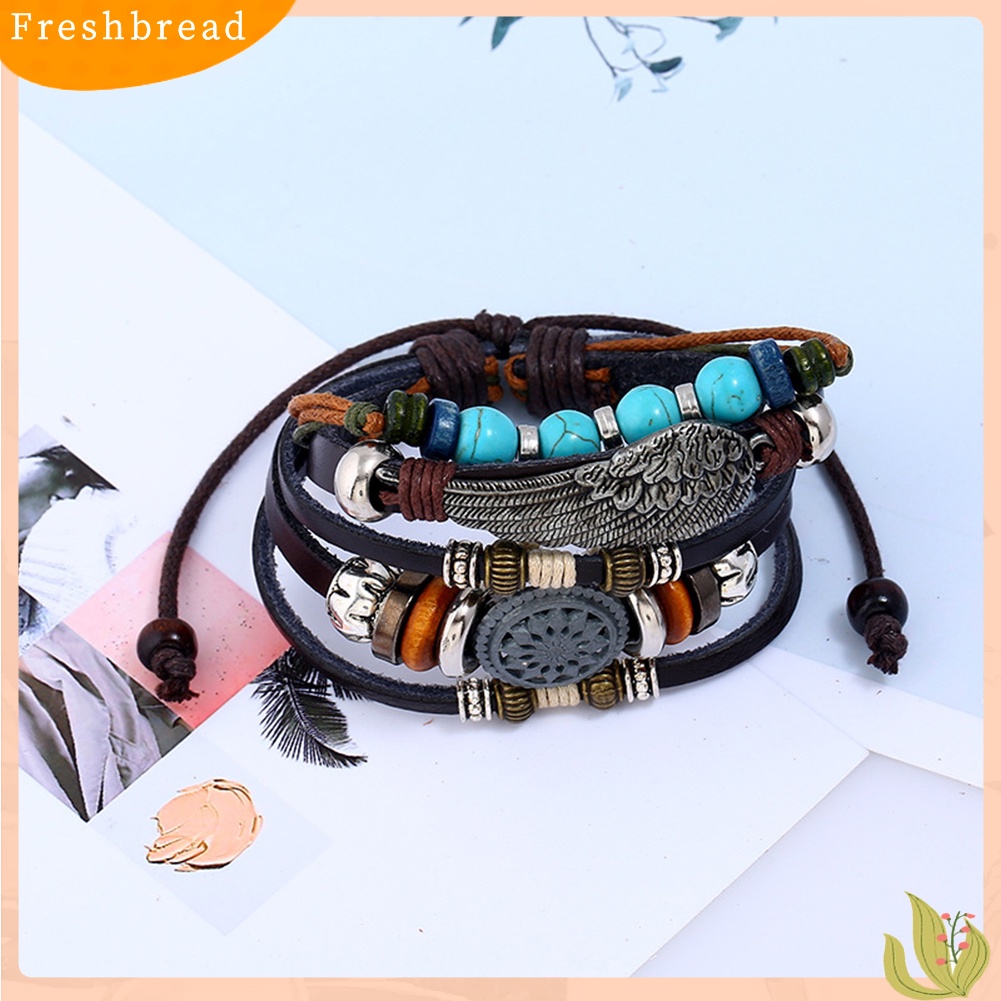 &lt; Freshbread &gt; Gelang Rantai Manik-Manik Bulu Paduan Multi-Layer Gelang Tangan Tenun Etnik Decor