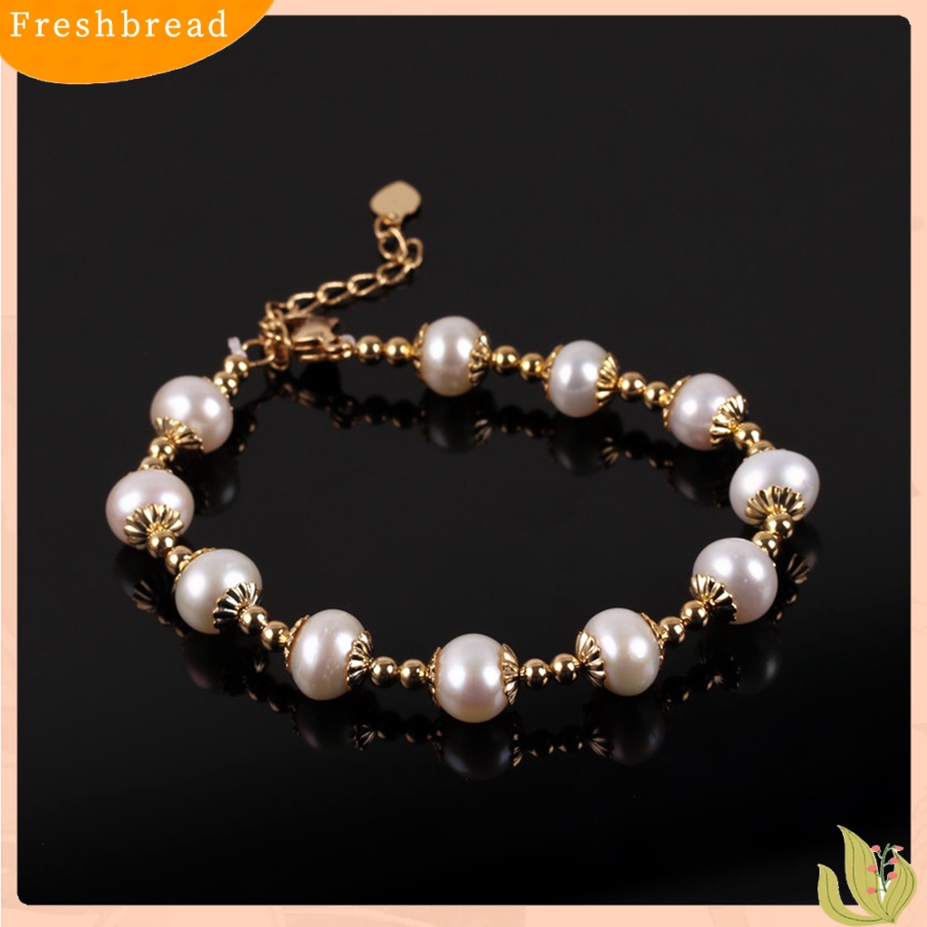 &lt; Freshbread &gt; Wanita Gelang Mutiara Imitasi Dekorasi Tahan Lama Stainless Bagus Penampilan Warna Kontras Hias Paduan Tembaga Adjustable Dipanjangkan Panjang Wanita Bangle Masa Kini