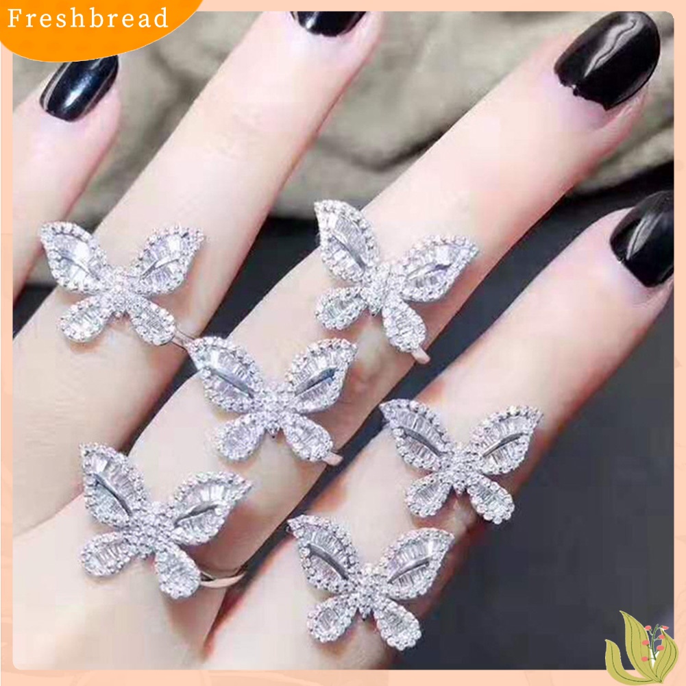 &lt; Freshbread &gt; Vintage Wanita Cubic Zirconia Hias Kupu-Kupu Jari Cincin Pesta Perhiasan Hadiah