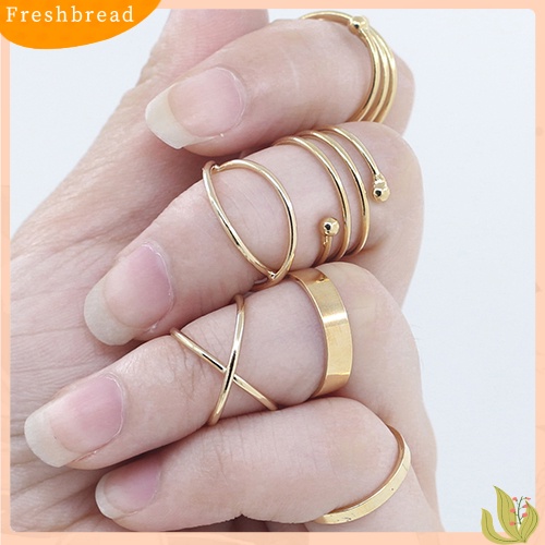 &lt; Freshbread &gt; 6Pcs/Set Wanita Golden Tone Stack Polos Slim Band Midi Ring Spiral Knuckle Rings