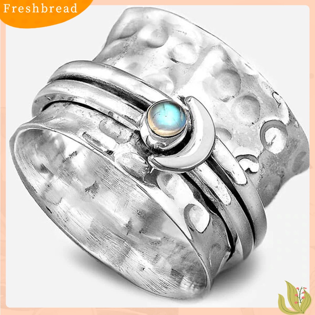 &lt; Freshbread &gt; Meredakan Tekanan Yang Dapat Diputar Vintage Cincin Pernyataan Wanita Bulan Cubic Zirconia Cincin Perhiasan Alat Ekstra