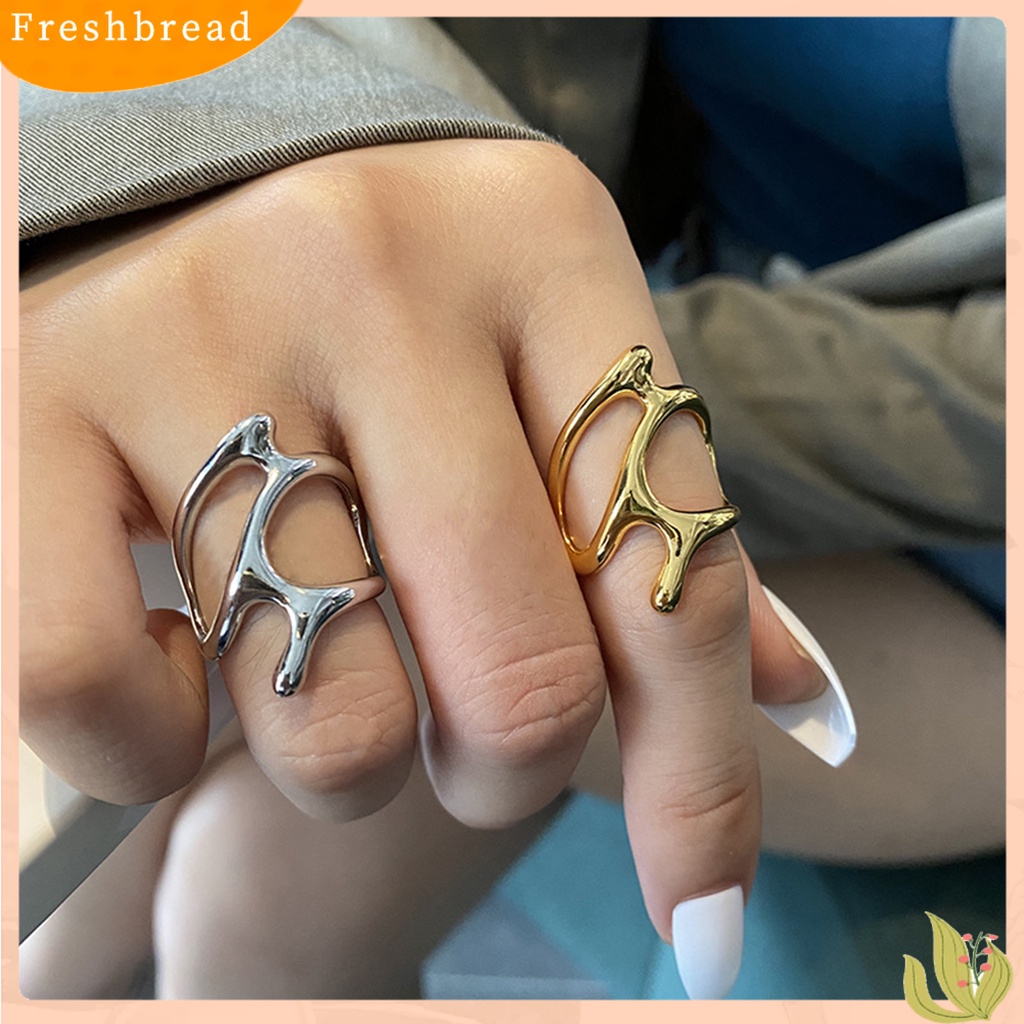 &lt; Freshbread &gt; Wanita Cincin Pembukaan Geometris Tidak Teratur Dapat Disesuaikan Tren Baru Berongga Cabang Logam Jari Cincin Perhiasan Fashion