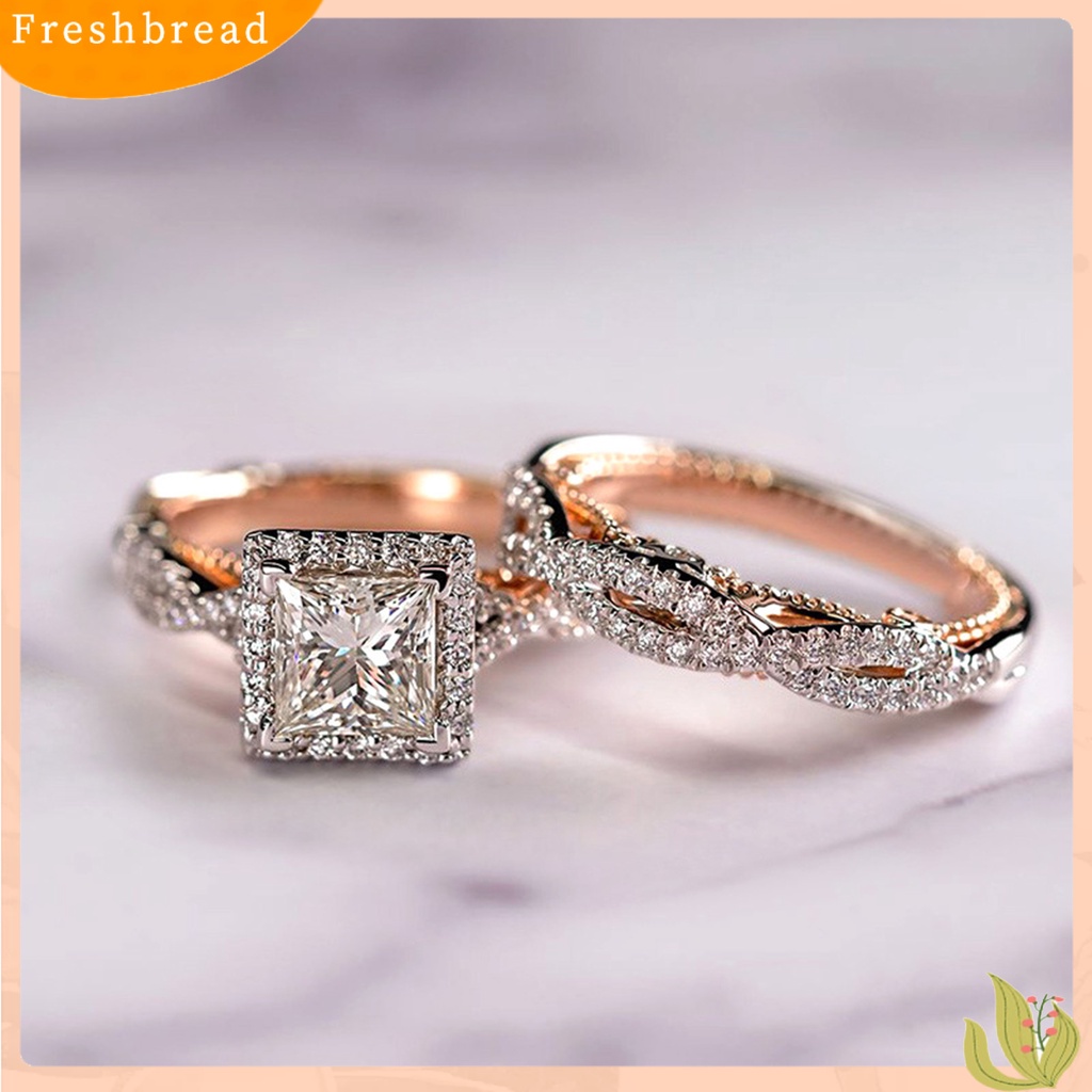 &lt; Freshbread &gt; 3 Pcs Wanita Cincin Mewah Geometris Mengkilap Cubic Zirconia Hias Berkilau Hadiah Wanita Lamaran Rings Perhiasan Pernikahan Aksesori Busana