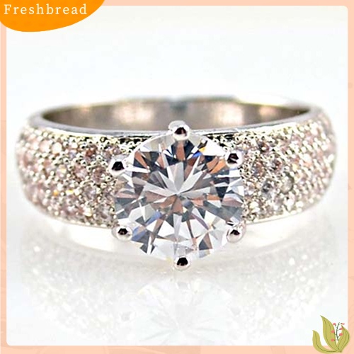 &lt; Freshbread &gt; Fashion Wanita Zirkon Perak Disepuh Cincin Menawan Batu Permata Imitasi Rings Jewelry