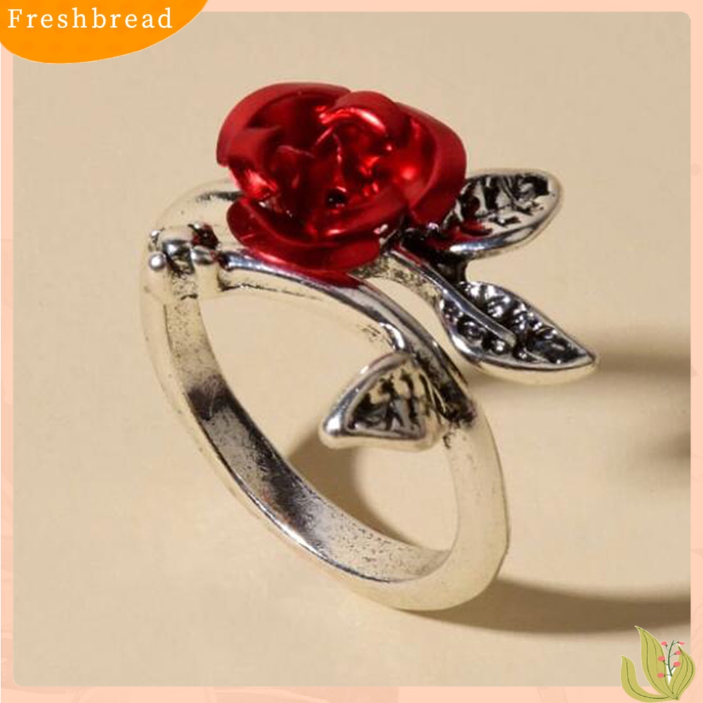 &lt; Freshbread &gt; Cincin Tunangan Two-tone Tipis Tembaga Wanita Bunga Mawar Daun Cincin Perhiasan Aksesoris