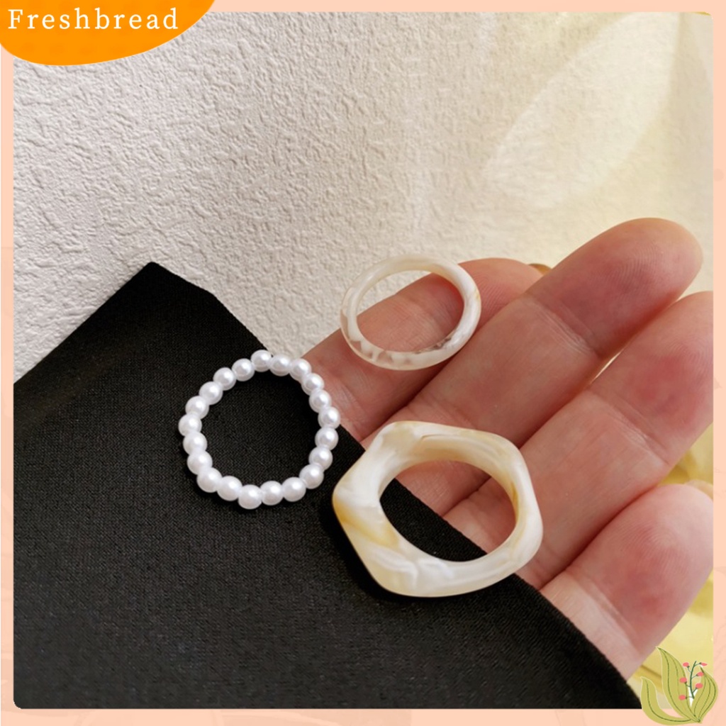 &lt; Freshbread &gt; 3Pcs Cincin Jari Geometris Dekorasi Wanita Semua Pertandingan Mutiara Imitasi Rings Perhiasan Hadiah