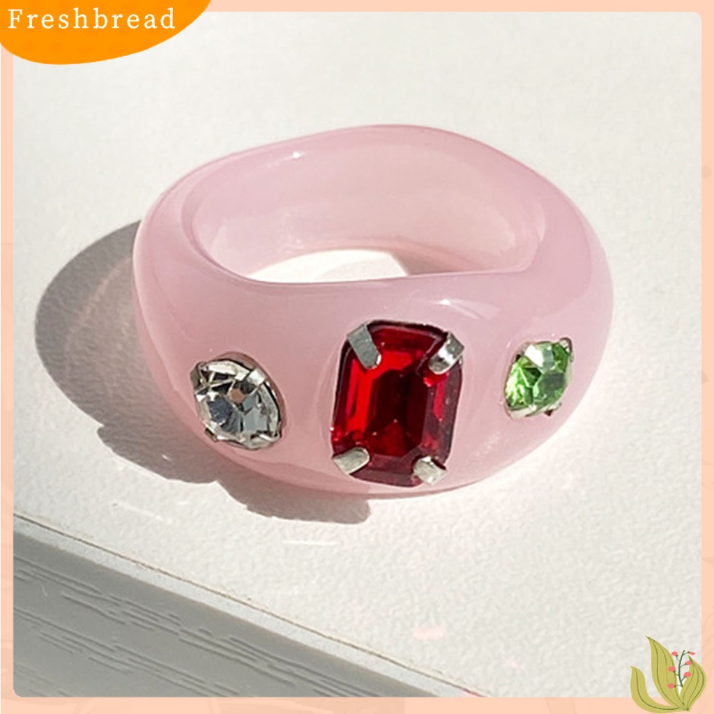 &lt; Freshbread &gt; Cincin Jari Berlian Imitasi Resin Warna Permen Simple All Match Ring Untuk Pacaran