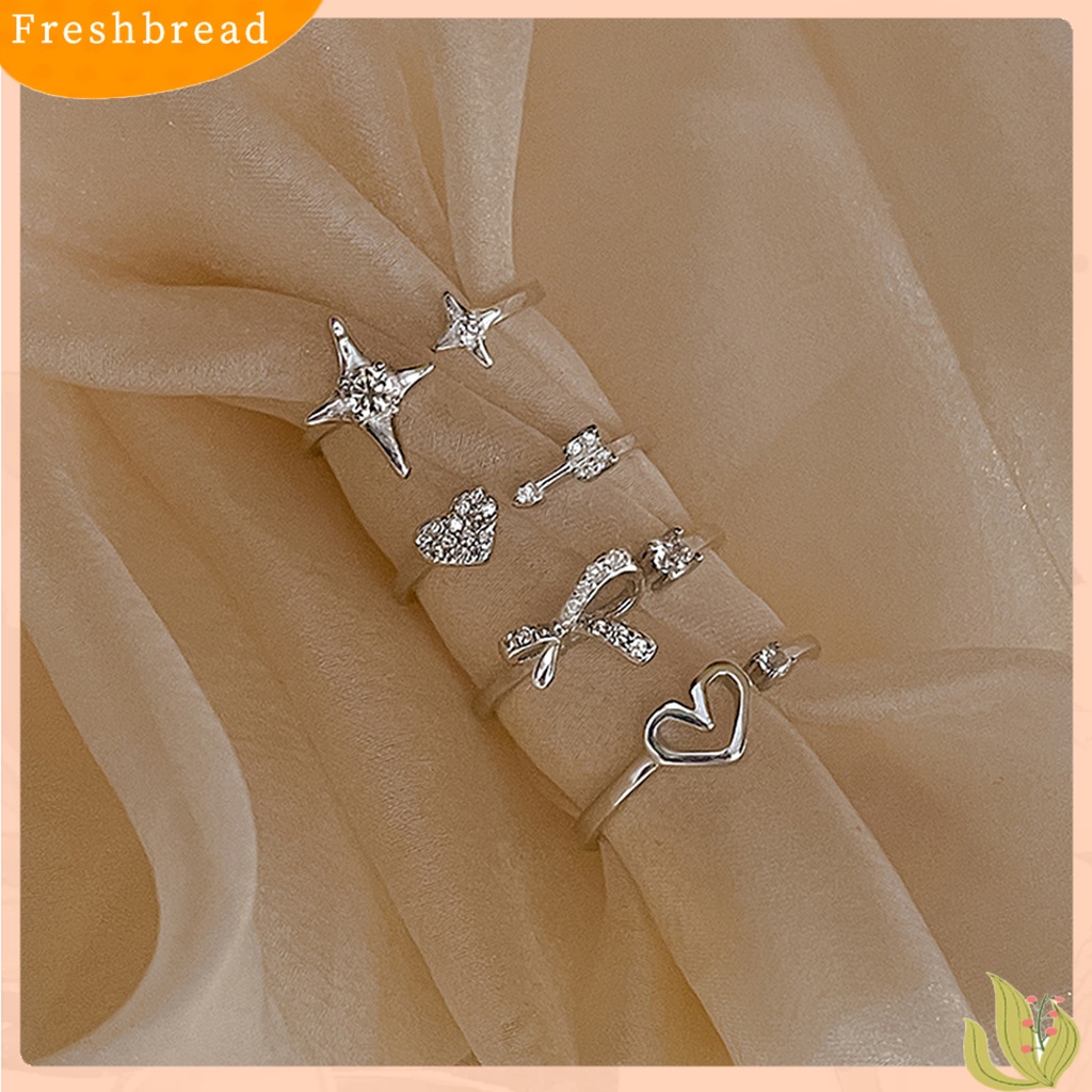 &lt; Freshbread &gt; Wanita Cincin Manis All-match Aksesoris Fashion Open-end Berlian Imitasi Cinta Hati Silvering Finger Ring Untuk Pakaian Sehari-Hari