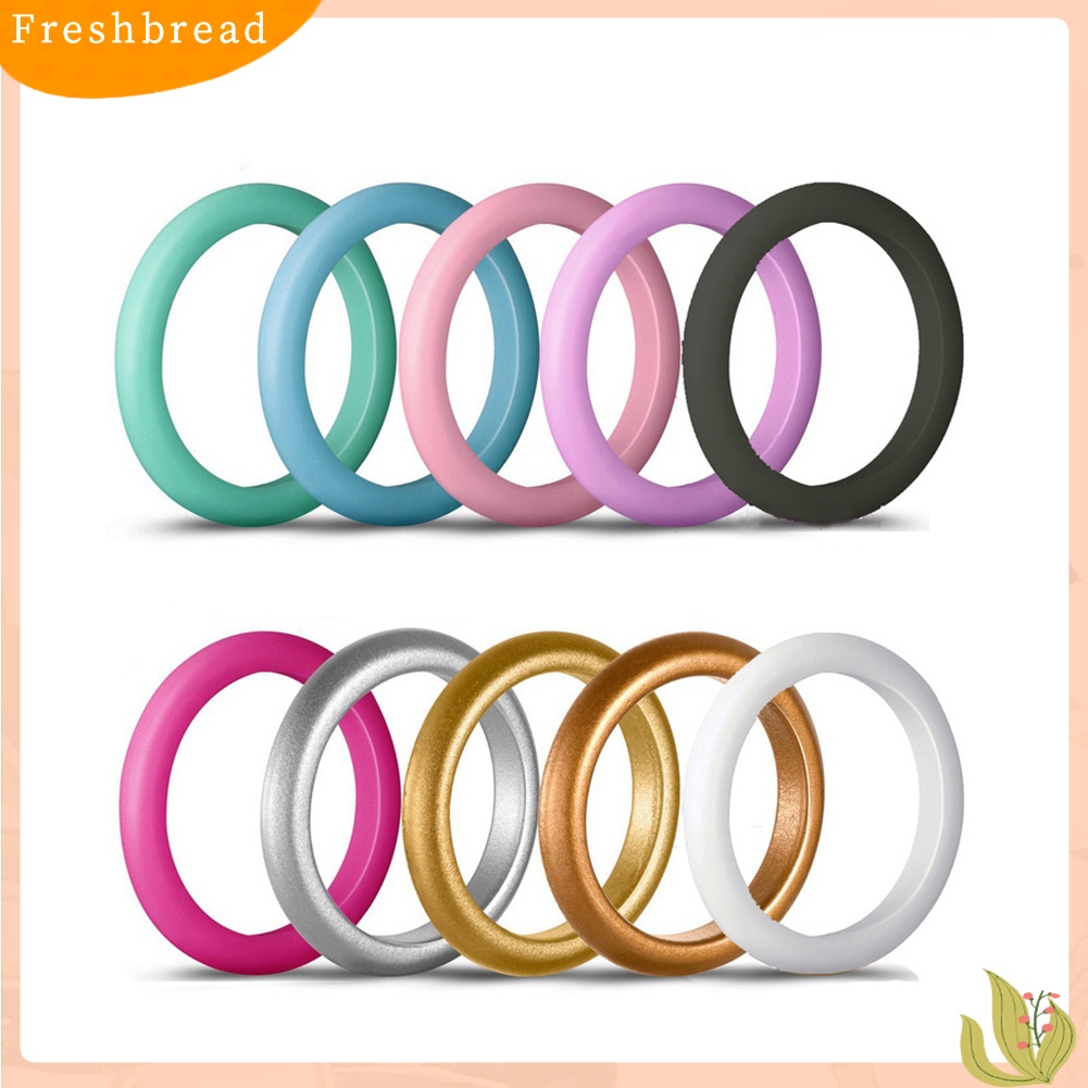 &lt; Freshbread &gt; 10Pcs Wanita Fashion Silikon Pernikahan Band Cincin Perhiasan Warna Solid Hadiah Pesta