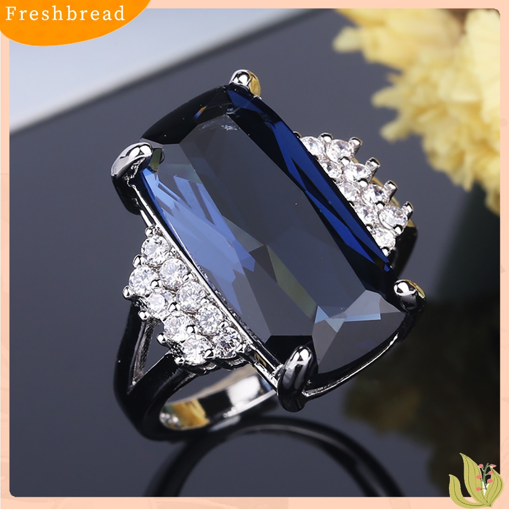 &lt; Freshbread &gt; Elegan Pernikahan Pengantin Pesta Aksesori Wanita Oblong Zirkon Bertatahkan Cincin Perhiasan