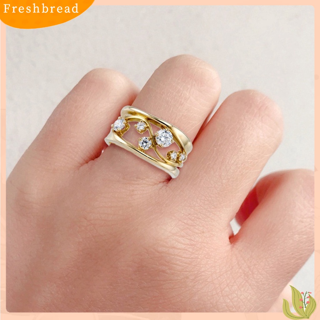 &lt; Freshbread &gt; Wanita Logam Zirkon Bertatahkan Cincin Elegan Geometris Bentuk Gelombang Circlet Perhiasan Hadiah