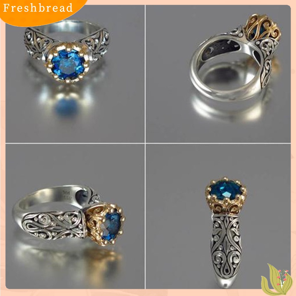 < Freshbread > Vintage Etnik Wanita Ukir Bulat Faux Topaz Disepuh Jari Cincin Perhiasan Hadiah